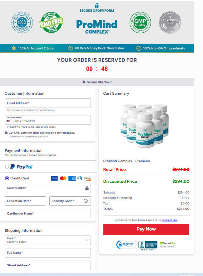 Promind Complex  order page